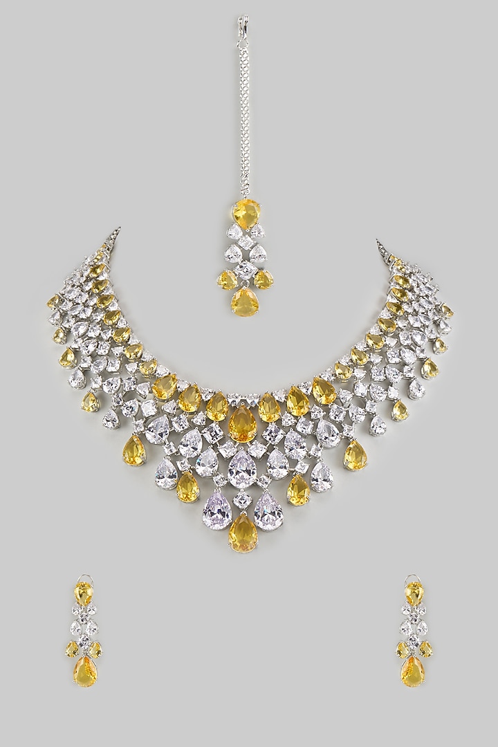 White Finish Zircon & Citrine Stone Choker Necklace Set by Moh-Maya by Disha Khatri at Pernia's Pop Up Shop