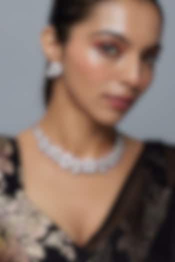 White Finish Moissanite & Zircon Choker Necklace Set by Moh-Maya by Disha Khatri at Pernia's Pop Up Shop