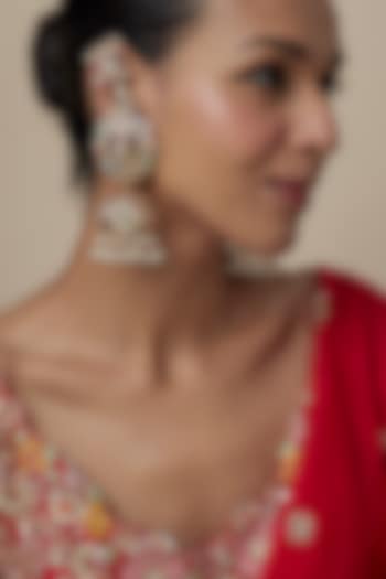 Gold Finish Multi-Colored Stone & Pearl Dangler Earrings by Moh-Maya by Disha Khatri at Pernia's Pop Up Shop