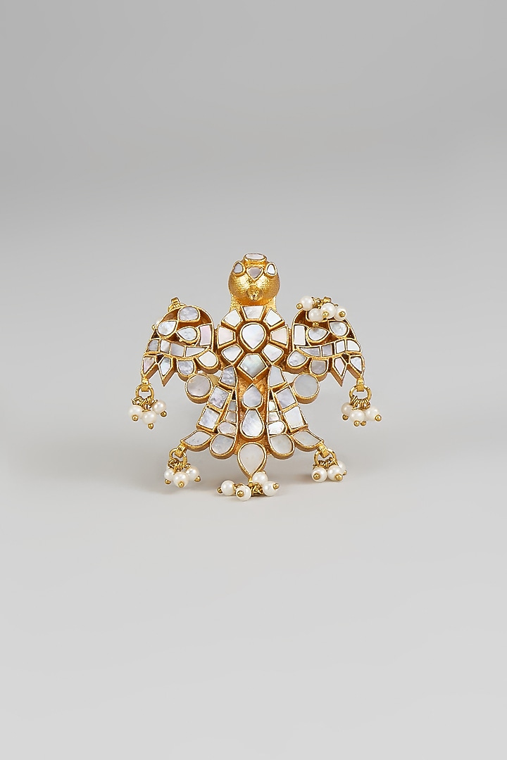 Gold Finish Mother Of Pearl Ring by Moh-Maya by Disha Khatri at Pernia's Pop Up Shop