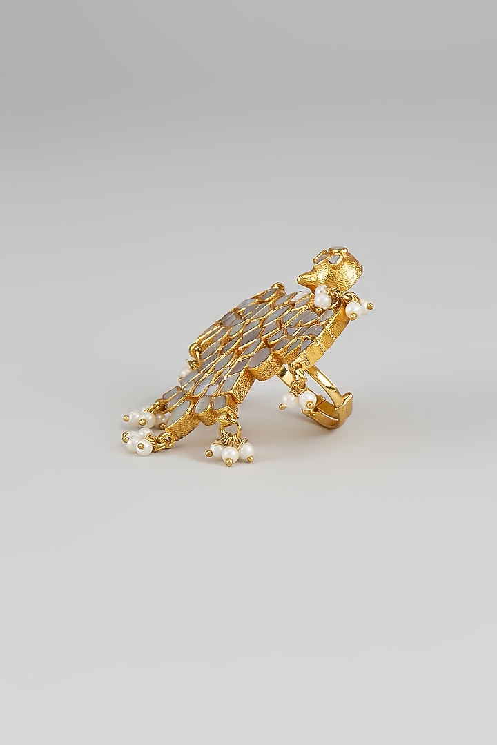Gold Finish Mother Of Pearl Ring by Moh-Maya by Disha Khatri at Pernia's Pop Up Shop