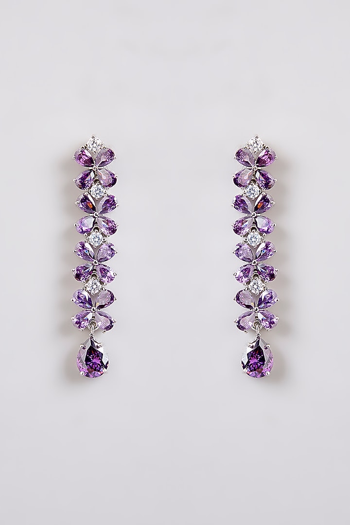 Silver Finish Zircon & Amethyst Stone Dangler Earrings by Moh-Maya by Disha Khatri at Pernia's Pop Up Shop