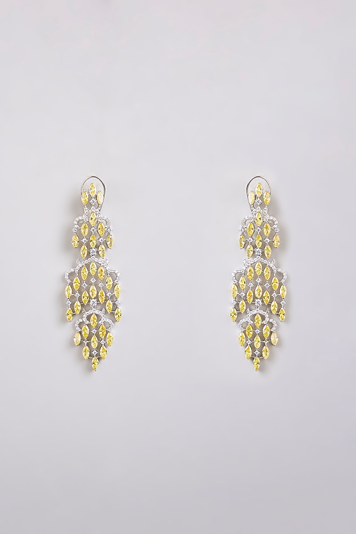 Silver Finish Zircon & Citrine Stone Dangler Earrings by Moh-Maya by Disha Khatri at Pernia's Pop Up Shop