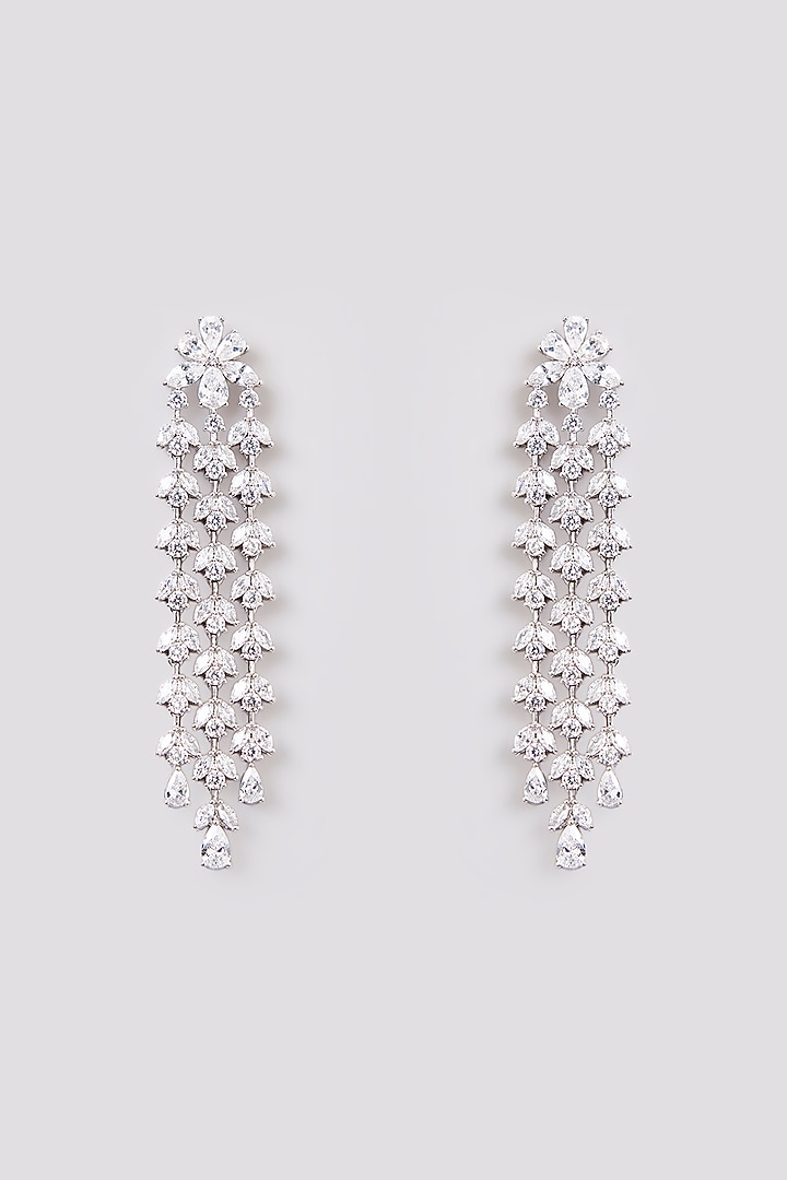 Silver Finish Zircon Dangler Earrings by Moh-Maya by Disha Khatri at Pernia's Pop Up Shop