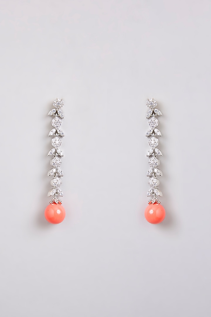 Silver Finish Zircon & Orange Stone Long Necklace Set by Moh-Maya by Disha Khatri at Pernia's Pop Up Shop