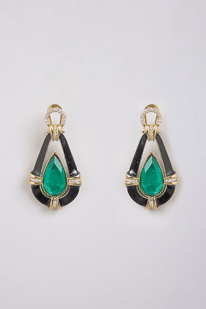 Gold Finish Zircon & Emerald Stone Long Necklace Set by Moh-Maya by Disha Khatri at Pernia's Pop Up Shop