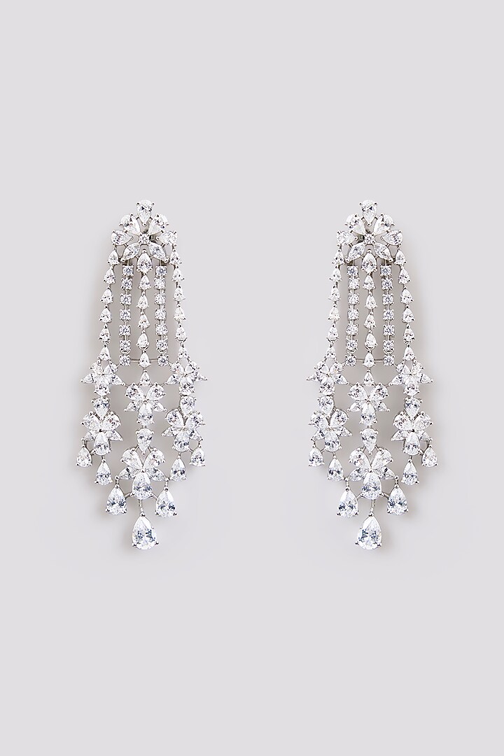 Silver Finish Zircon Dangler Earrings by Moh-Maya by Disha Khatri at Pernia's Pop Up Shop