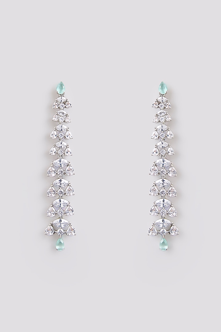 Silver Finish Zircon Dangler Earrings by Moh-Maya by Disha Khatri at Pernia's Pop Up Shop
