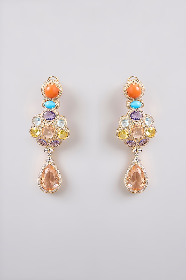 Silver Finish Zircon & Multi-Colored Stone Dangler Earrings by Moh-Maya by Disha Khatri at Pernia's Pop Up Shop