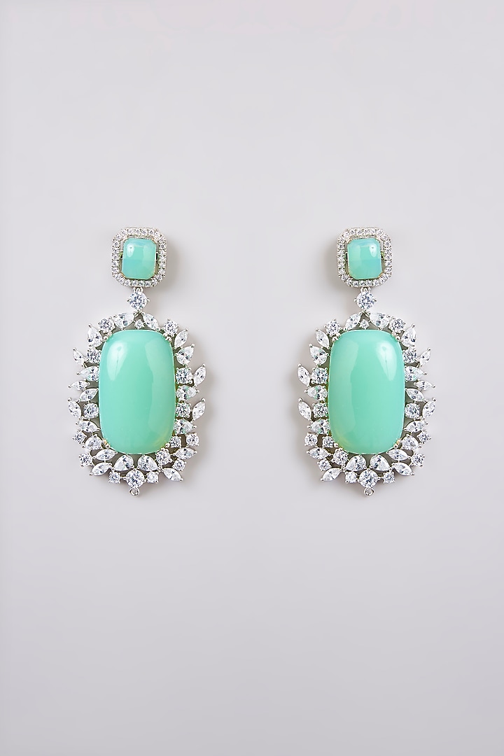 Silver Finish Zircon & Turquoise Stone Dangler Earrings by Moh-Maya by Disha Khatri at Pernia's Pop Up Shop
