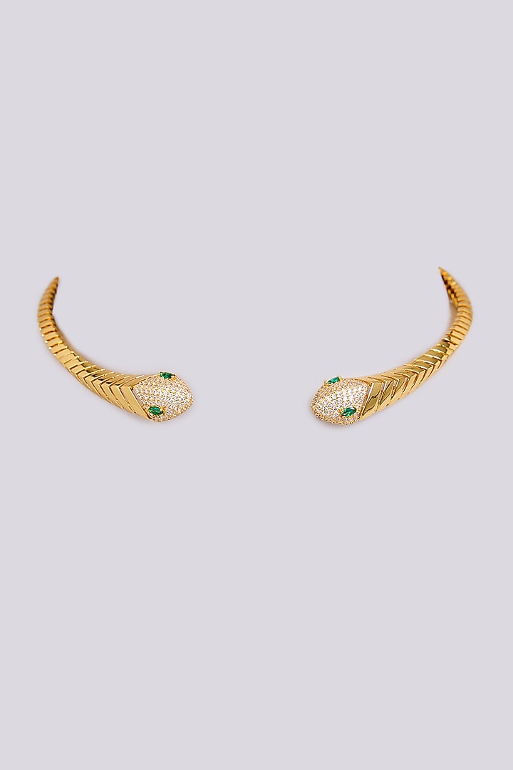 Gold Finish Zircon & Emerald Stone Necklace by Moh-Maya by Disha Khatri at Pernia's Pop Up Shop
