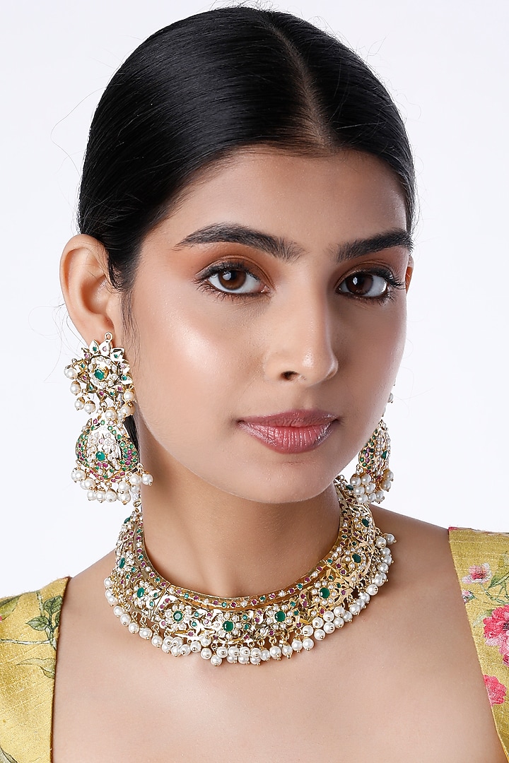 Gold Finish Beaded Choker Necklace Set by Moh-Maya by Disha Khatri at Pernia's Pop Up Shop