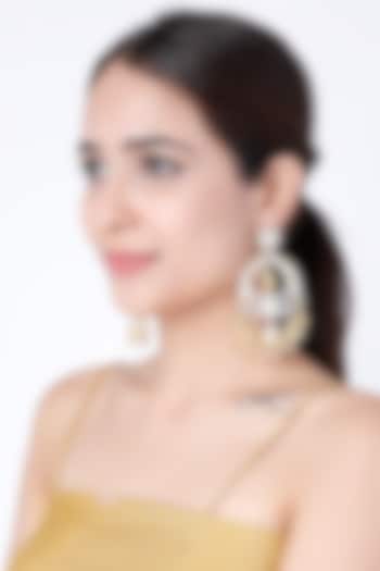 Gold Finish Faux Diamond Chandbali Jhumkas With Pearls by Moh-Maya by Disha Khatri