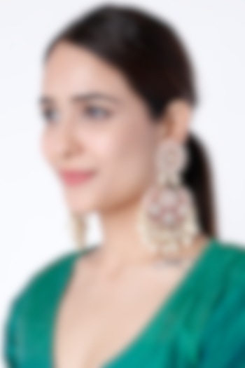 Gold Finish Maroon Glass & Pearl Chandbali Earrings by Moh-Maya by Disha Khatri
