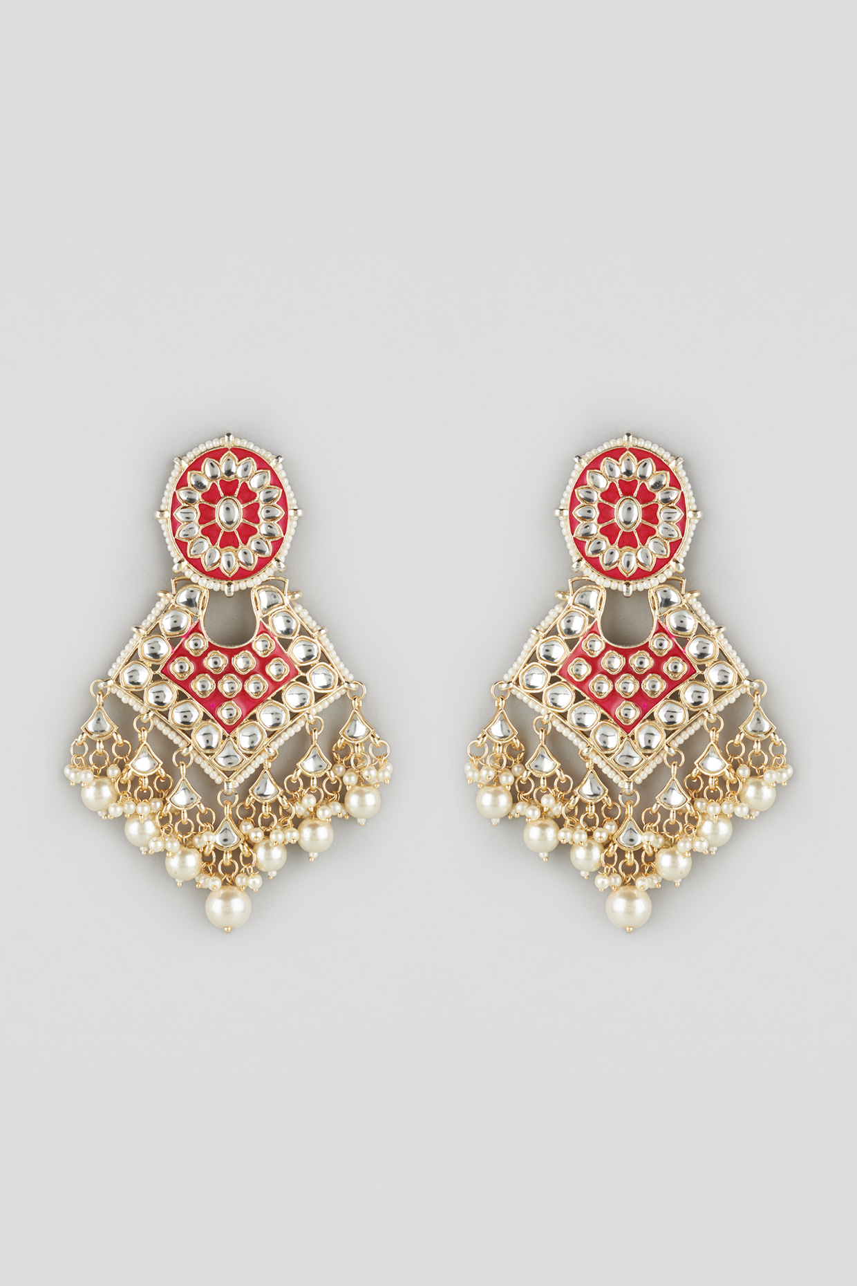 Gold Finish Beaded Meenakari Chandbali Earrings by Moh-Maya by Disha Khatri