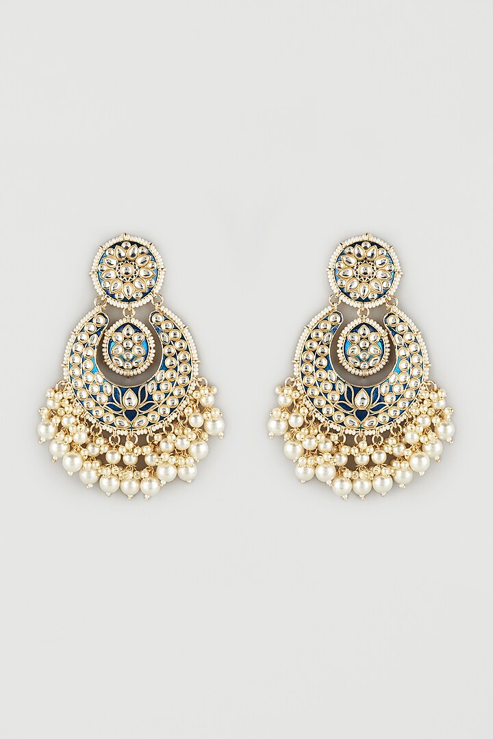 Gold Finish Meenakari Chandbali Earrings With Maang Tikka by Moh-Maya by Disha Khatri at Pernia's Pop Up Shop