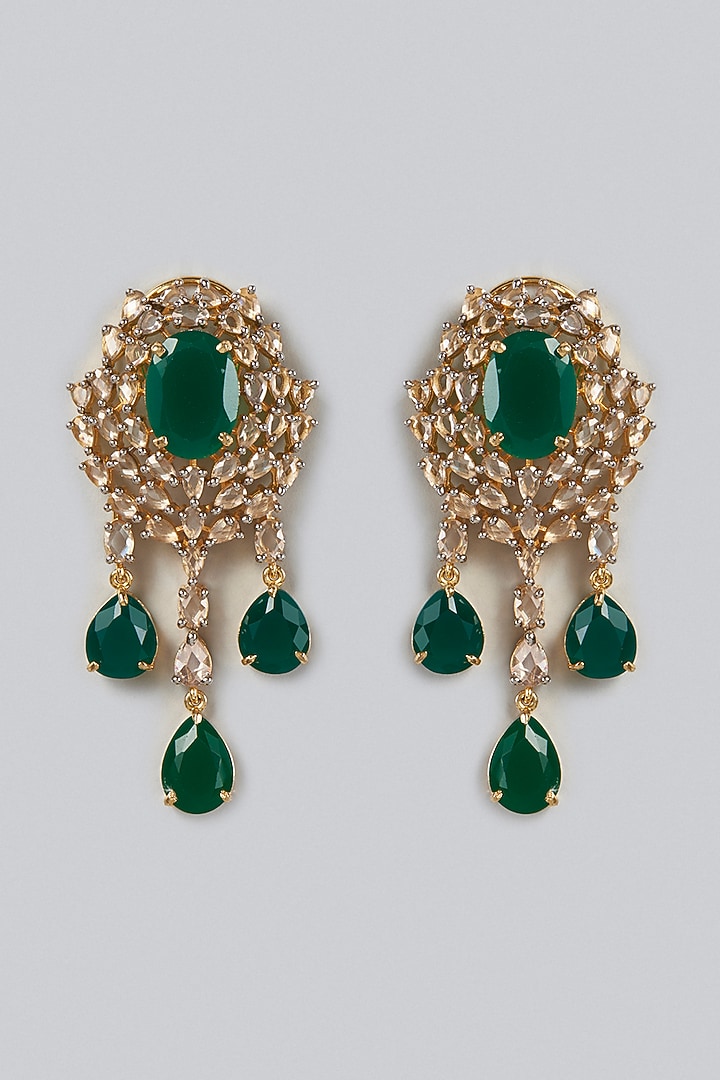 Gold Finish Zircons Dangler Earrings by Moh-Maya by Disha Khatri at Pernia's Pop Up Shop