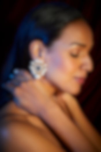 Gold Finish Pearls Triangle Stud Earrings by Moh-Maya by Disha Khatri