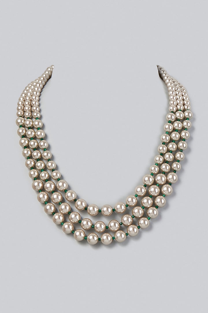 White Finish Pearl Mala Necklace by Moh-Maya by Disha Khatri at Pernia's Pop Up Shop