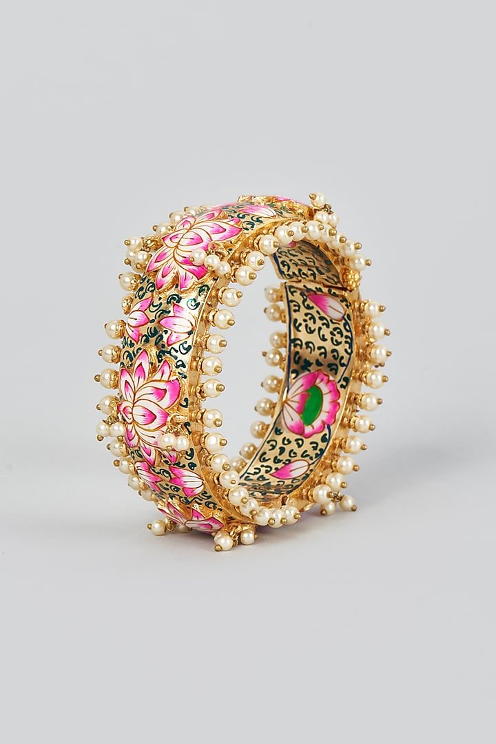 Gold Finish Pink Meenakari Lotus Bangle by Moh-Maya by Disha Khatri at  Pernia's Pop Up Shop