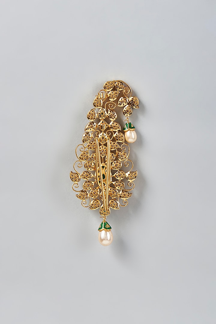 Gold Finish Emerald Stones Kalgi by Moh-Maya by Disha Khatri