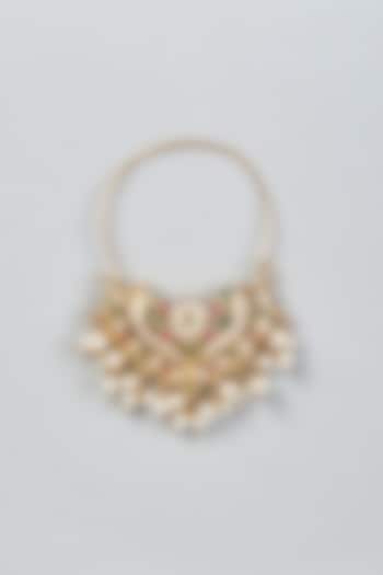Gold Finish Kundan Polki Nose Ring by Moh-Maya by Disha Khatri