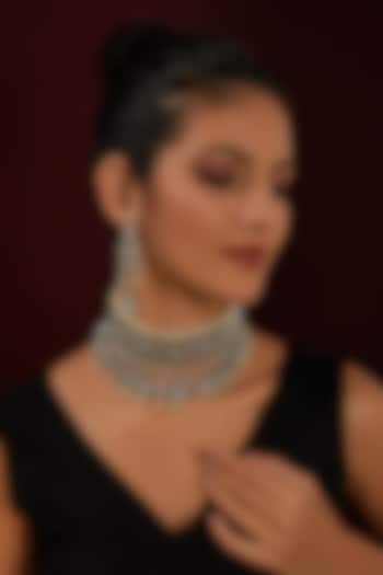 White Finish Zircon Choker Necklace Set by Moh-Maya by Disha Khatri at Pernia's Pop Up Shop