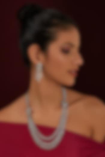 White Finish Zircon Layered Long Necklace Set by Moh-Maya by Disha Khatri at Pernia's Pop Up Shop