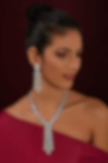 White Finish Zircon Long Necklace Set by Moh-Maya by Disha Khatri at Pernia's Pop Up Shop