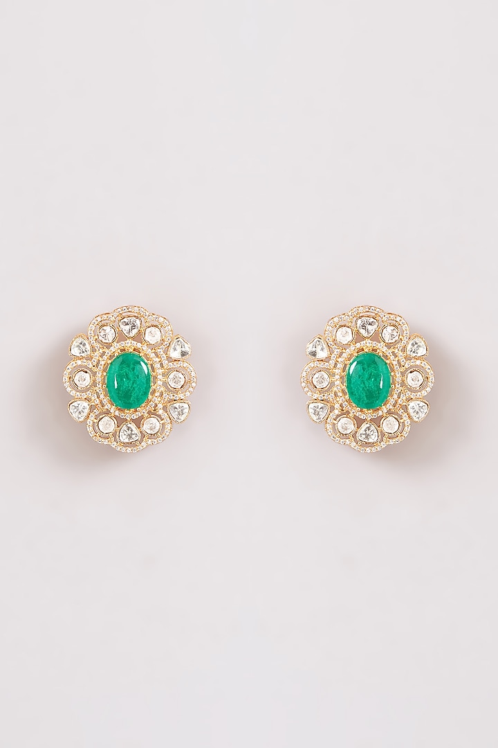 Gold Finish Kundan Polki & Emerald Stone Choker Necklace Set by Moh-Maya by Disha Khatri at Pernia's Pop Up Shop