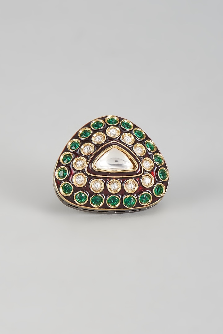 Gold Finish Kundan Polki Meenakari Ring by Moh-Maya by Disha Khatri at Pernia's Pop Up Shop
