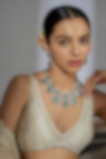 White Finish Zircon & Aqua Stone Long Necklace Set by Moh-Maya by Disha Khatri at Pernia's Pop Up Shop