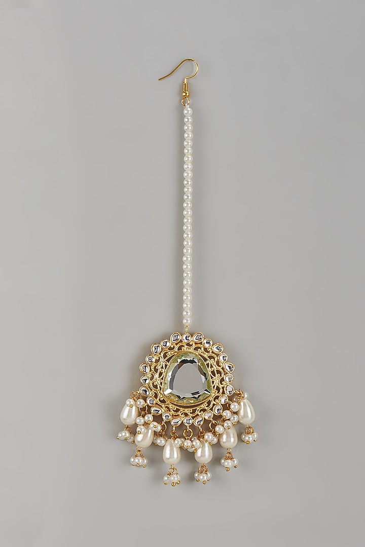Gold Finish Kundan Polki & Mirror Maangtikka by Moh-Maya by Disha Khatri at Pernia's Pop Up Shop