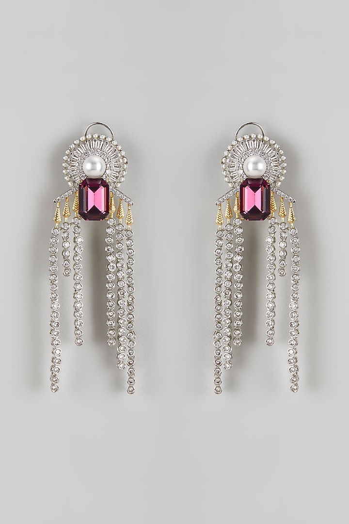 White Finish Amethyst & Zircon Dangler Earrings by Moh-Maya by Disha Khatri at Pernia's Pop Up Shop
