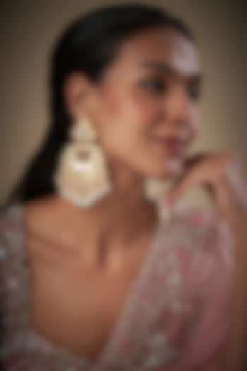 Gold Finish Kundan Polki & Pink Stone Dangler Earrings by Moh-Maya by Disha Khatri at Pernia's Pop Up Shop