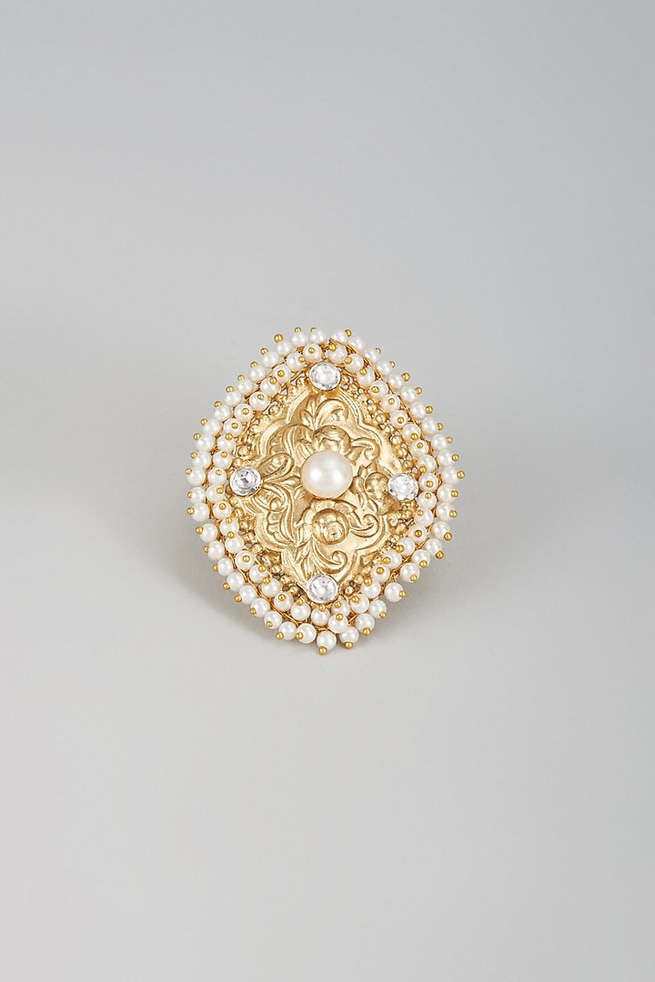 Gold Finish Kundan Polki Ring by Moh-Maya by Disha Khatri at Pernia's Pop Up Shop