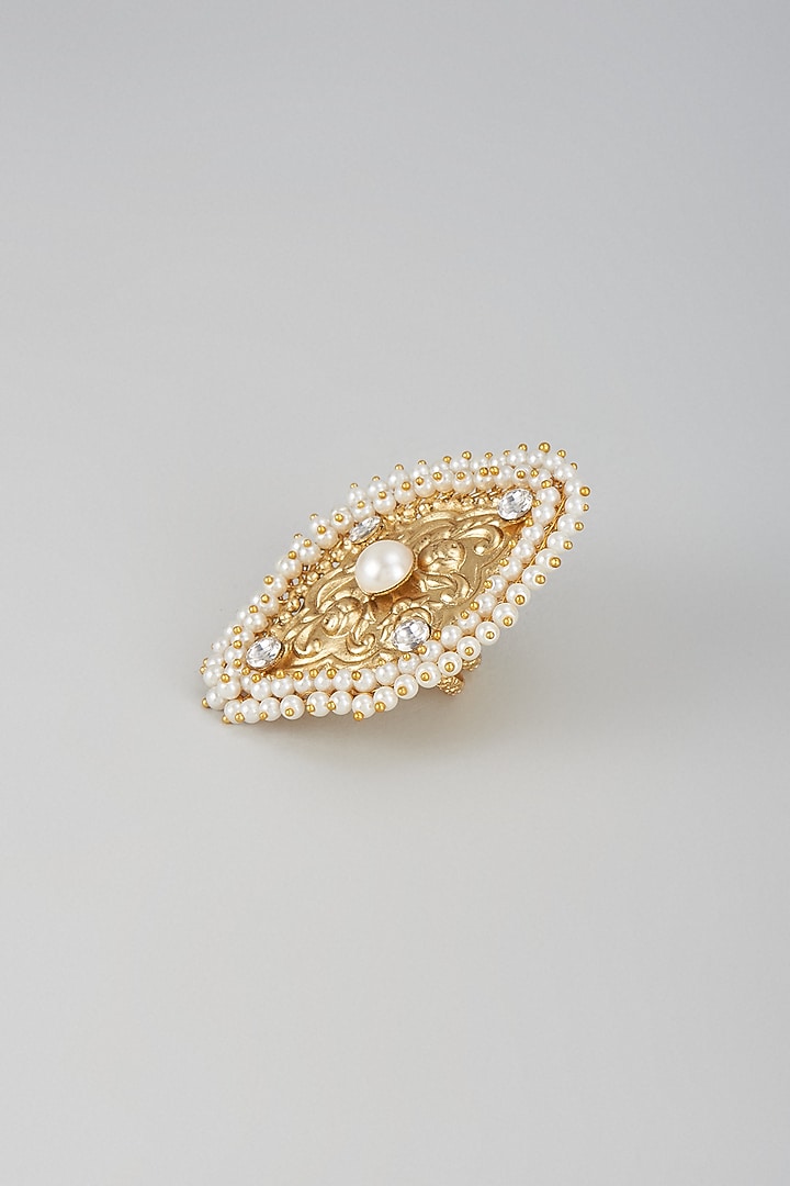 Gold Finish Kundan Polki Ring by Moh-Maya by Disha Khatri at Pernia's Pop Up Shop
