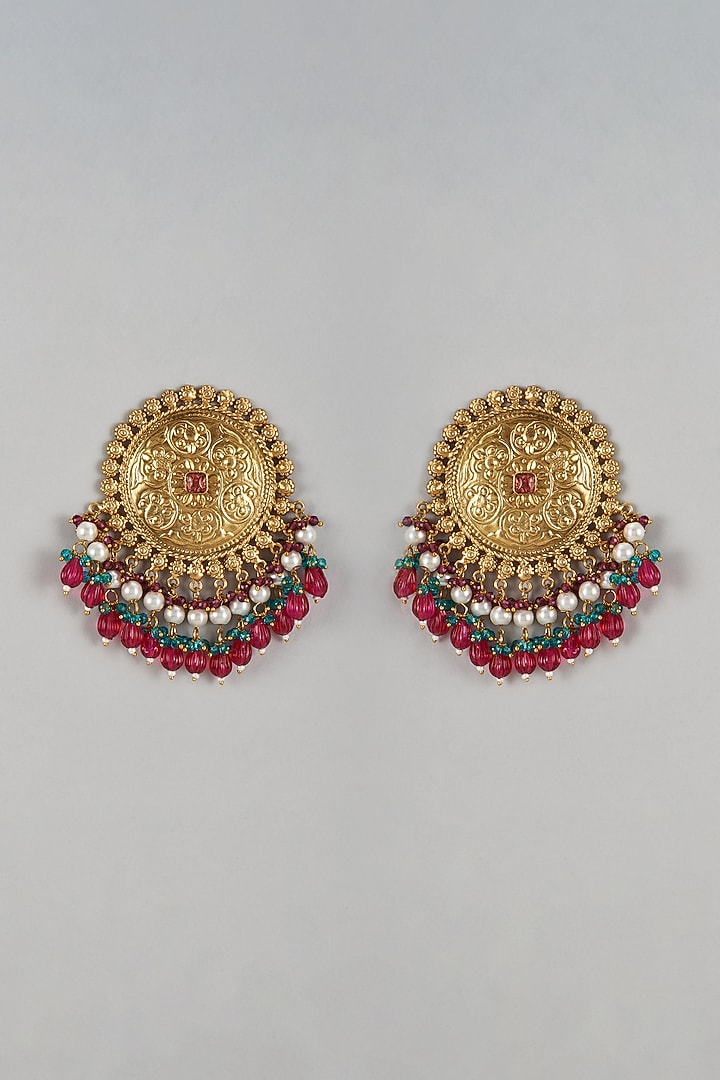 Gold Finish Kundan Polki & Beaded Dangler Earrings by Moh-Maya by Disha Khatri at Pernia's Pop Up Shop