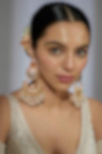 Gold Finish Kundan Polki & Peach Stone Dangler Earrings by Moh-Maya by Disha Khatri at Pernia's Pop Up Shop