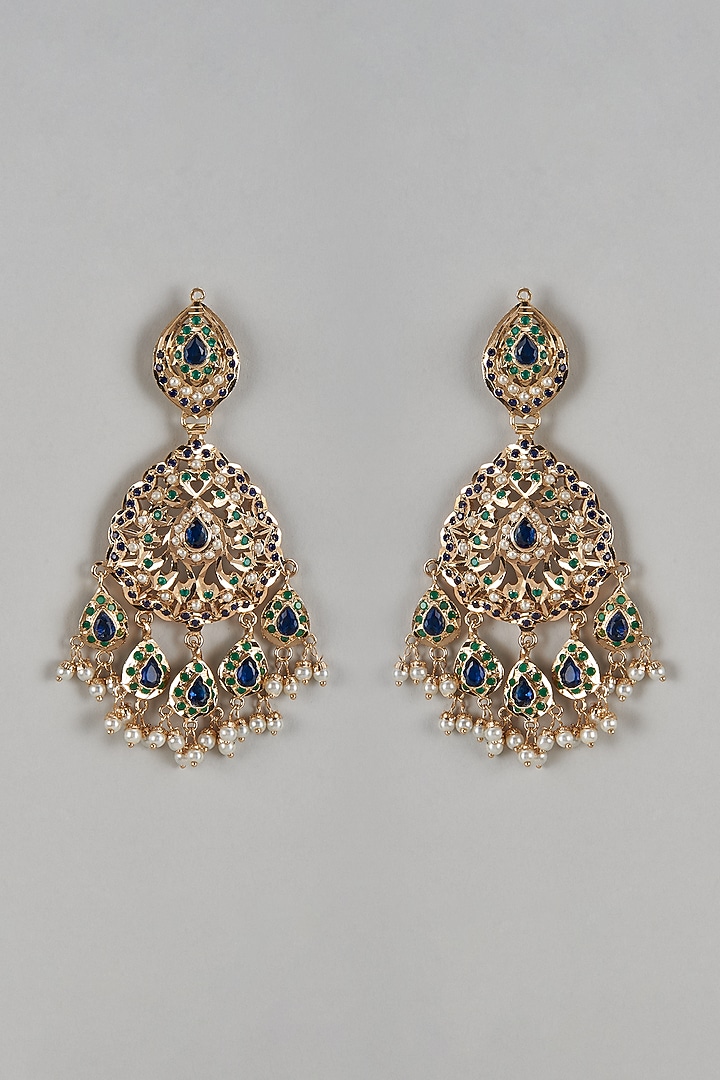 Gold Finish Kundan Polki & Stone Dangler Earrings by Moh-Maya by Disha Khatri at Pernia's Pop Up Shop