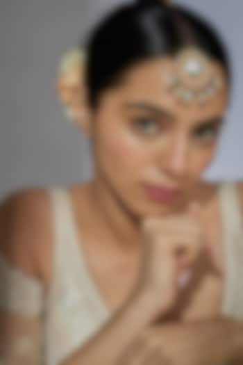 Gold Finish Kundan Polki & Mirror Maangtikka by Moh-Maya by Disha Khatri at Pernia's Pop Up Shop