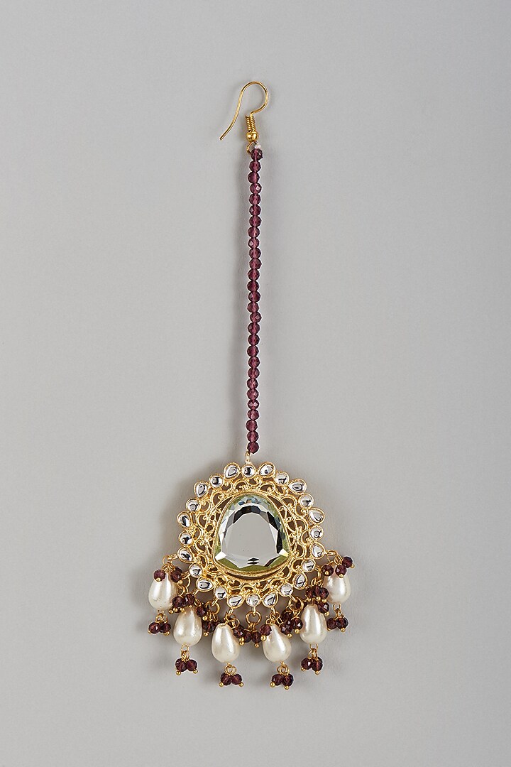 Gold Finish Kundan Polki & Mirror Maangtikka by Moh-Maya by Disha Khatri at Pernia's Pop Up Shop