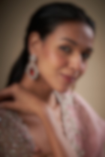 Gold Finish Zircon & Red Stone Dangler Earrings by Moh-Maya by Disha Khatri at Pernia's Pop Up Shop