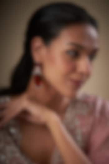 Gold Finish Zircon & Red Stone Dangler Earrings by Moh-Maya by Disha Khatri at Pernia's Pop Up Shop