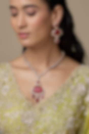 Gold Finish Ruby & Zircon Long Necklace Set by Moh-Maya by Disha Khatri at Pernia's Pop Up Shop