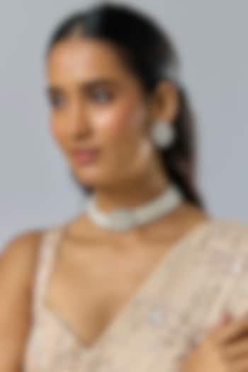 Silver Finish Pearl & Zircon Choker Necklace Set by Moh-Maya by Disha Khatri at Pernia's Pop Up Shop
