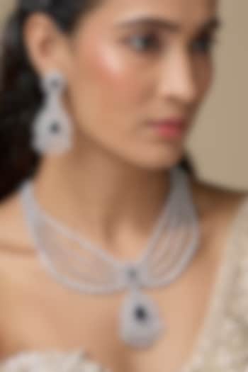 Silver Finish Zircon & Sapphire Stone Layered Necklace Set by Moh-Maya by Disha Khatri at Pernia's Pop Up Shop