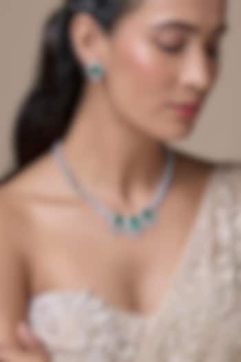 Silver Finish Emerald & Zircon Necklace Set by Moh-Maya by Disha Khatri at Pernia's Pop Up Shop