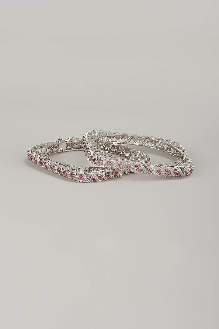 Silver Finish Ruby & Zircon Bangles (Set Of 2) by Moh-Maya by Disha Khatri at Pernia's Pop Up Shop