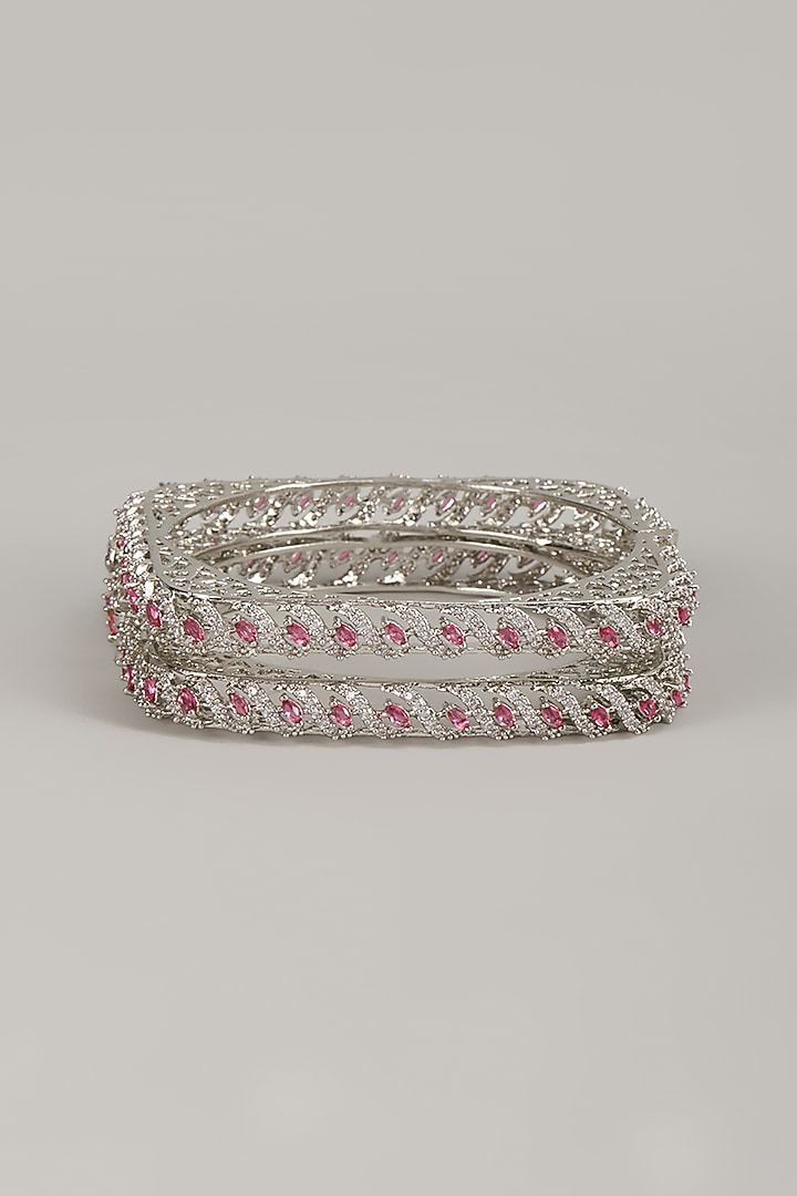 Silver Finish Ruby & Zircon Bangles (Set Of 2) by Moh-Maya by Disha Khatri at Pernia's Pop Up Shop